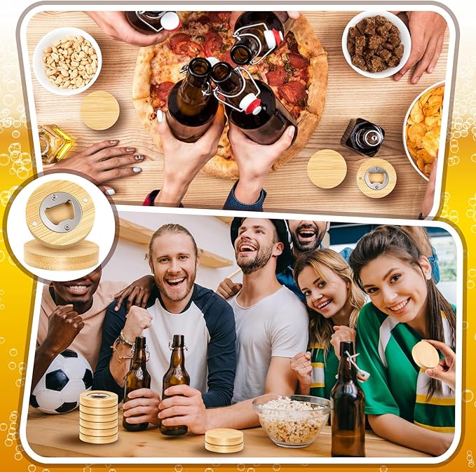 Vesici 50 Pcs Magnetic Bottle Opener 2.5in DIY Bamboo Round Shape Beer Openers - Image 7