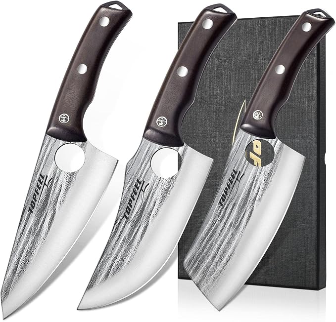 Topfeel 3PCS Butcher Knife Set Hand Forged chef knife Boning Knife, High Carbon by Topfeel