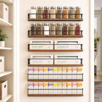 Spice Rack Self-Adhesive or drilling, Rustic Style Hanging Spice Rack, Spice by GIGIFTREE