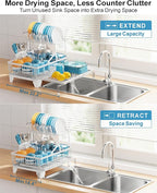 GSlife Large 2 Tier Dish Drying Rack, Expandable Heavy-Duty Dish Rack - Image 2