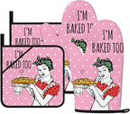 Funny Oven Mitts and Pot Holders Sets Pink Kitchen Accessories Cute Kitchen by HAISUKA