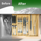 VaeFae Bamboo Kitchen Drawer Organizer, Utensil Tray - Image 5