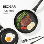 BECIGAR Black Ceramic Pots and Pans Set, Nonstick Pan Pots and Pans Set Non - Image 3
