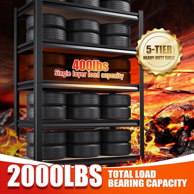 71"H-35"W Garage Shelving-2050LBS 5 Tier Storage Shelves, Adjustable Heavy Duty - Image 6