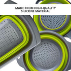 3PCS Green Foldable Kitchen Strainer Set – Silicone Colander Collapsible - Image 3