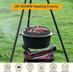 Velaze 10QT Camping Dutch Oven, Pre-Seasoned Cast Iron Camp Dutch Oven Pot - Image 4