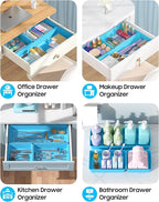 10 Pack Large Size Plastic Drawer Organizers Set, 3 Sizes Desk Drawer Organizer - Image 5