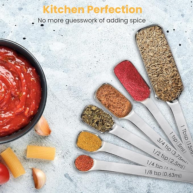 Stainless Steel Measuring Spoons Set of 6, Rectangular Metal Measuring Spoons - Image 5
