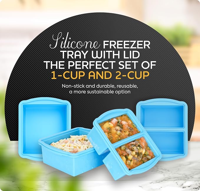 Silicone Freezer Trays with Lids, sauces and individual servings of lasagna - Image 3