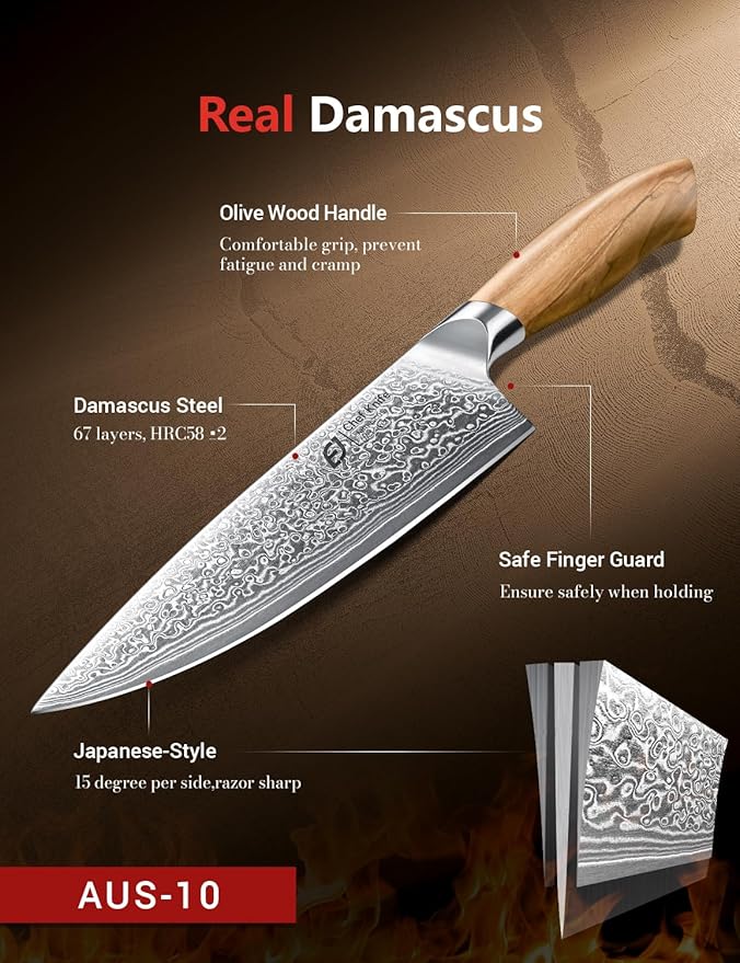 Damascus Chef Knife in Japanese Steel, 67-Layers Damascus Kitchen Knife - Image 2