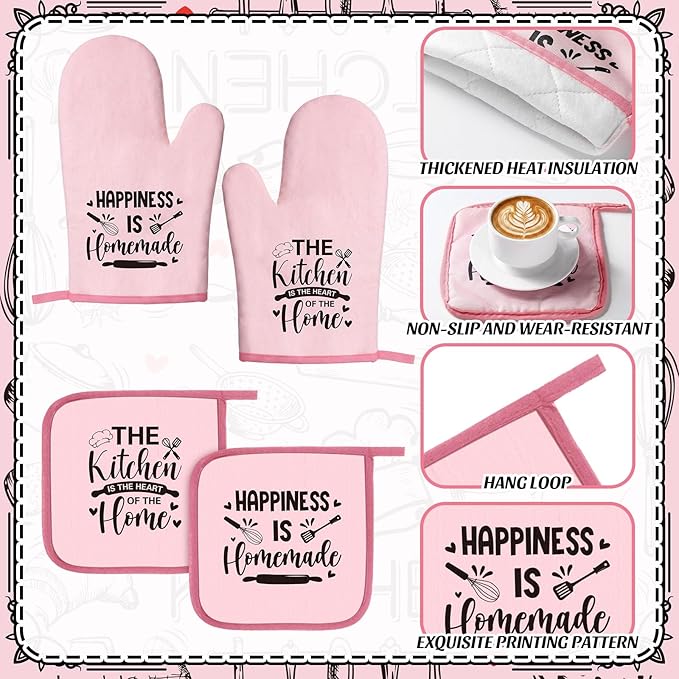 Bencailor 12 Pcs Farmhouse Kitchen Decorations Sets 8 Pink Black Kitchen Dish - Image 6