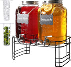 2 Gallon Drink Dispensers for Parties, 2 Pack Glass Beverage Dispenser by JOFUYU