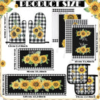 Fourluoo 10 Pcs Sunflower Kitchen Decor 4 White and Black Buffalo Plaid Kitchen - Image 3
