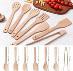 Eisinly Wooden Spoons for Cooking 7-Piece, Kitchen Nonstick Wood Cooking - Image 2
