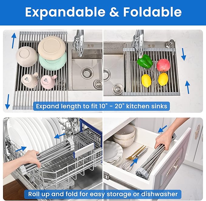 Roll Up Dish Drying Rack, Adjustable Over Sink Dish Drying Rack - Image 3