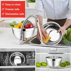 E-far Mixing Bowls with Lids, 6-Piece Stainless Steel Salad Bowls Metal Nesting - Image 5