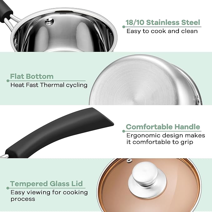 Herogo 3 Quart Saucepan, 18/10 Stainless Steel Sauce Pan Pot - Image 3
