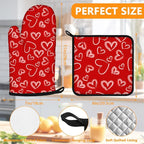 White Love Hearts Oven Mitts and Pot Holders Sets 4Pcs, Extra Long Oven Gloves - Image 2