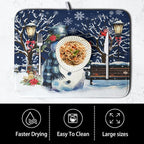 Winter Snowman Dish Drying Mat for Kitchen Counter 18x24, Xmas Snowflakes Dish - Image 4