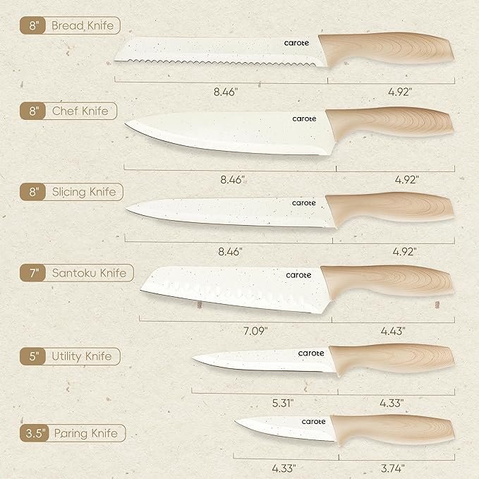 CAROTE 12PCS Knife set with Blade Guards, Granite Nonstick Ceramic Coating - Image 2