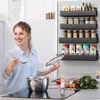 Vetacsion 4 Pack Moveable Fridge Magnetic Spice Racks, Metal Black - Image 2