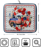 American Flag Dish Drainer Mat Flowers Absorbent Dish Rack Pad - Image 2