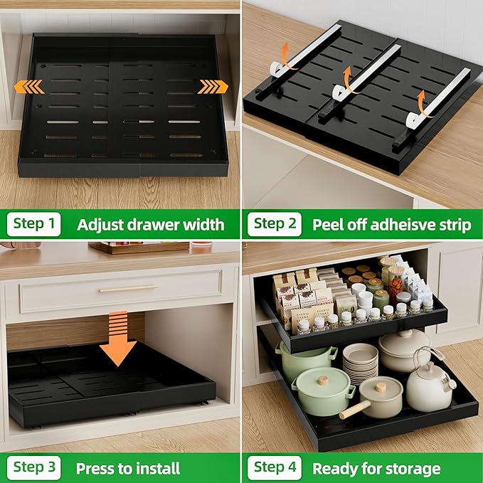 PAKETA 2 Pack Expandable Pull Out Cabinet Organizer, Upgrade 3 Slide Rails - Image 6