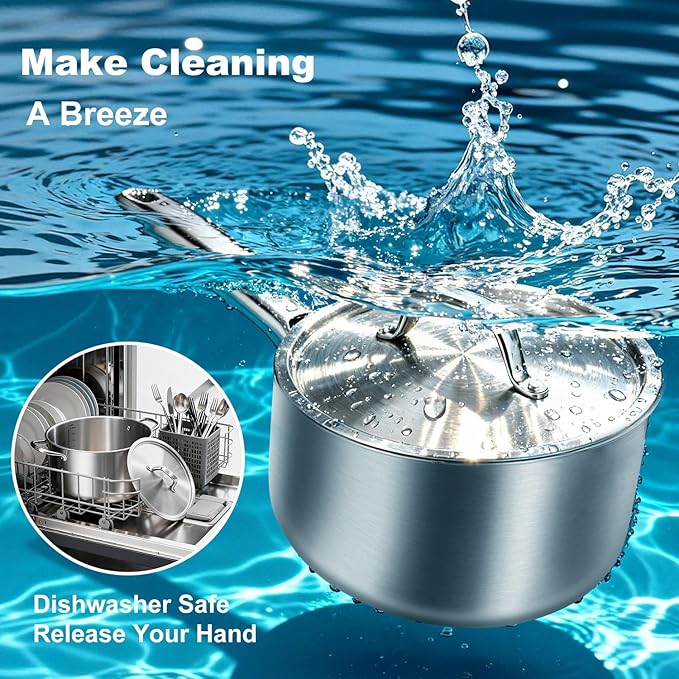 2 QT Saucepan with Lid, 3-Ply Stainless Steel Saucepan, Induction Compatible - Image 7