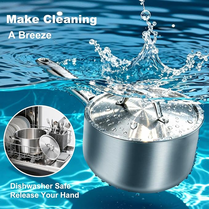 Saucepan Set with Lids, 3-Ply Stainless Steel 2QT and 3QT Cooking Pot, - Image 5