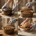Floral Oven Mitts and Pot Holders Sets 2 Pcs, Canvas Heat Resistant Kitchen - Image 7