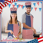 SATINIOR USA 4th of July Flag Kitchen Chef Hat Adjustable Apron 250th - Image 5