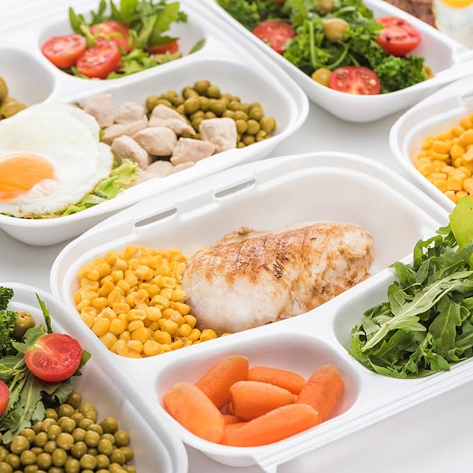 Freshware Compostable Clamshell Food Containers 3-Compartment 50-Pack, - Image 5