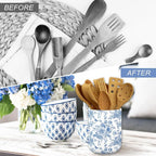 JarThenaAMCS Chinoiserie Floral Ceramic Utensil Holder Blue Flower Butterfly - Image 4