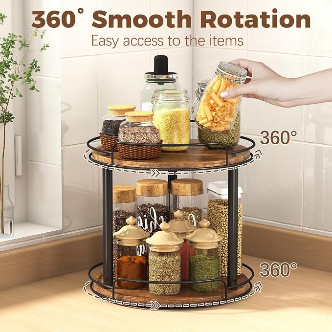LAMU 10'' Wood Lazy Susan Turntable Organizer - Image 3