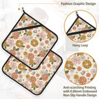Retro Boho Groovy Flower Pot Holder Set of 2, Heat Resistant Potholders Oven - Image 4