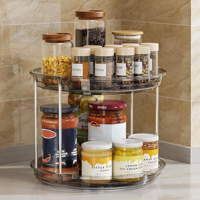 LAMU 2 Pack 2 Tier Lazy Susan Turntable Organizer 9.25'' Rotating Spice Rack - Image 8