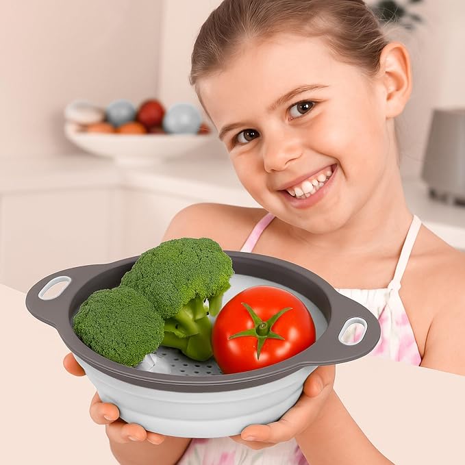 Round Silicone White Colander Collapsible – Foldable White Kitchen Strainer - Image 9