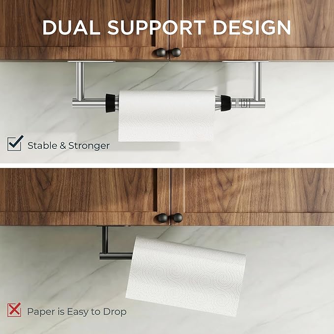 FORIOUS Paper Towel Holder Under Cabinet, Single Hand Operable - Image 4