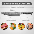 KEEMAKE Damascus Chef Knife, 8 Inch Kitchen Knife, 67 Layers Damascus Knife - Image 2