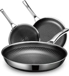 SNOWCLAD 3 Piece Hybrid Nonstick Pans Set, 8+10+12 Inch Nonstick Frying Pans Set by SNOWCLAD
