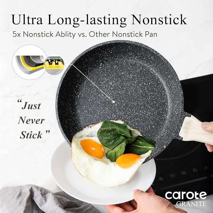 CAROTE Non Stick Frying Pan Skillet, Omelet Pan, Healthy Non Toxic Granite Chef - Image 3