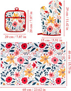 4 Pcs Kitchen Stuff, Wild Floral Kitchen Oven Mitts, Pot Holders Sets - Image 2