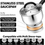 E-far 2 Quart Saucepan with Lid, Tri-Ply Base Stainless Steel Small Sauce Pan - Image 3