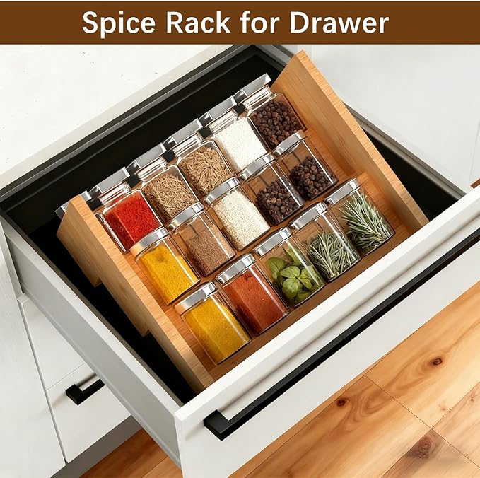 Bamboo Spice Rack for Cabinet, 3 Tier Spice Riser Shelf, 2 Pack Spices Stand - Image 5