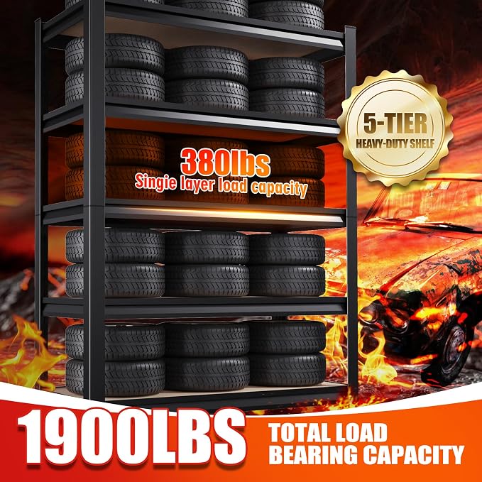71"Hx28"Wx12"D Garage Shelving-5 Tier Garage Storage Shelves, Adjustable Heavy - Image 4