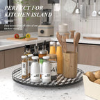 24" Black and White Kitchen Lazy Susan Turntable, Round Checkered Decorative - Image 2