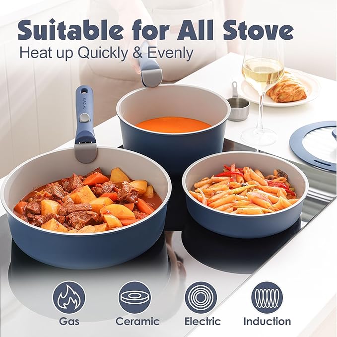 SENSARTE 24 Piece Ceramic Pots and Pans Set, Nonstick Detachable Handle Cookware - Image 6