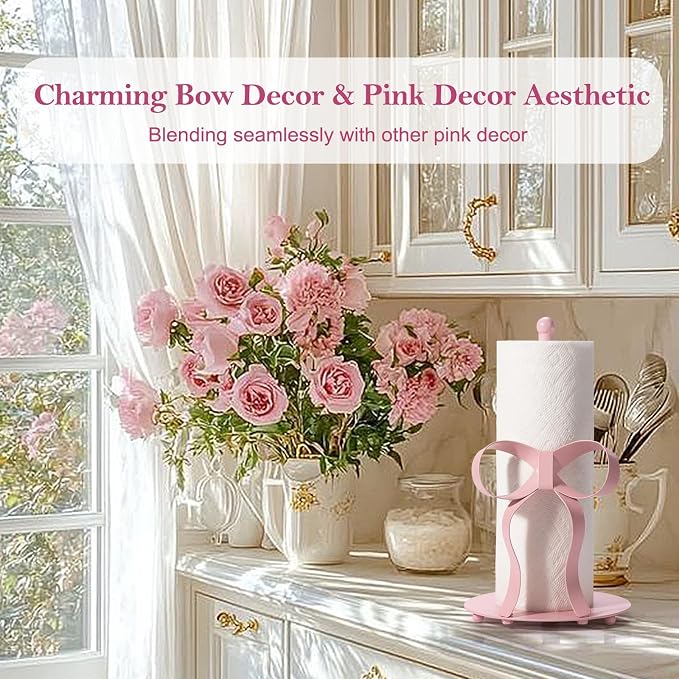 Pink Bow Paper Towel Holder Coutertop - Image 3