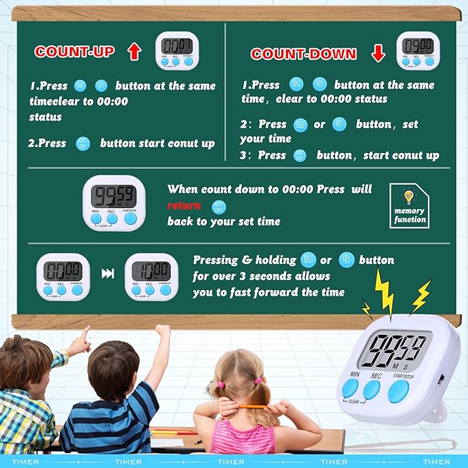 Mwellewm 12Pcs Digital Timers for Classroom Kitchen Timers for Cooking Small - Image 4