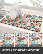 Rnivvi Dish Drying Mat for Kitchen Counter, 12 x 19" Cute Flower Super - Image 3